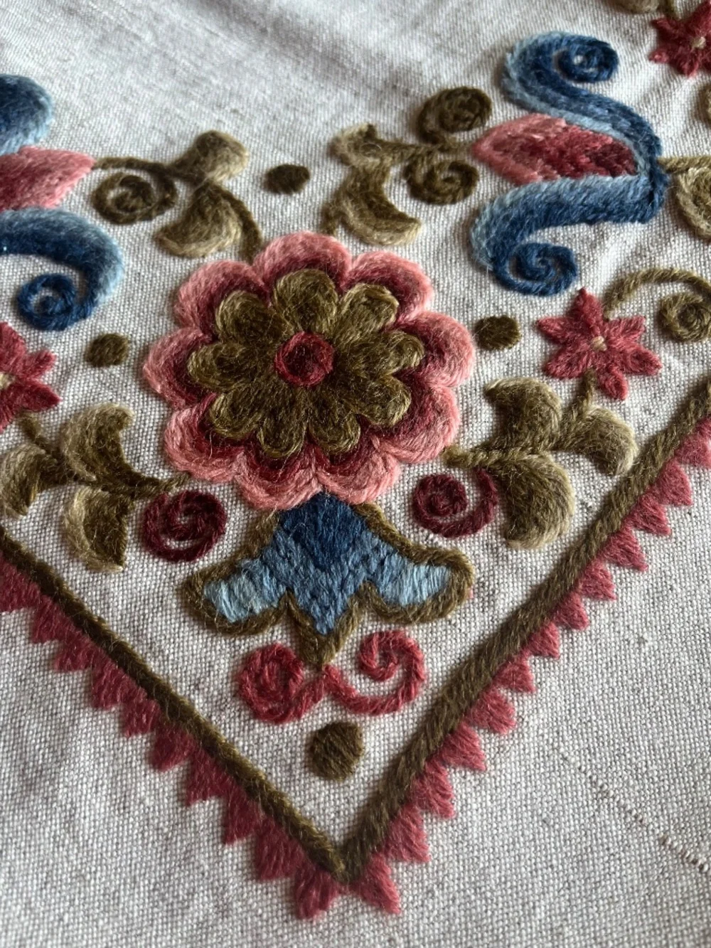 Vintage  Hand Embroidered Floral Linen Tablecloth Coaster 5 Pc Set